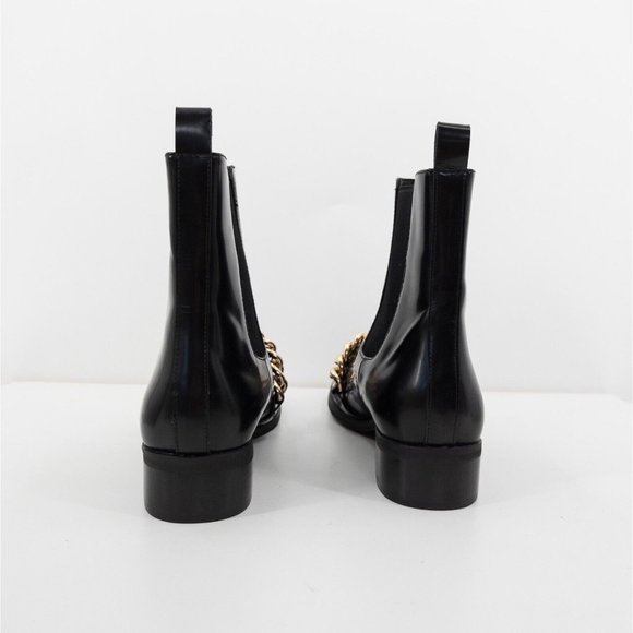 JEFFREY CAMPBELL Emrys Black Chelsea Boot Patent Leather Booties Gold Chain - Picture 6 of 8